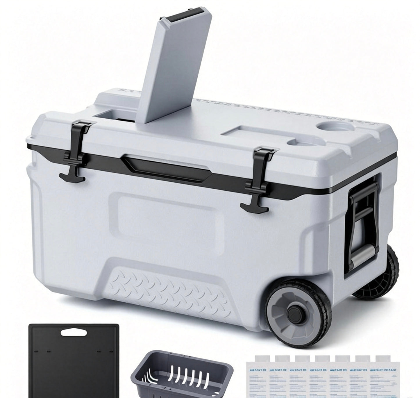 52QT Portable Rolling Hard Cooler with Wheels, Leak-Resistant Insulated Coolbox, 48 Hours Ice Retention, Ultra-Light Cool Chest for Outdoor Picnics, Grilling & Camping