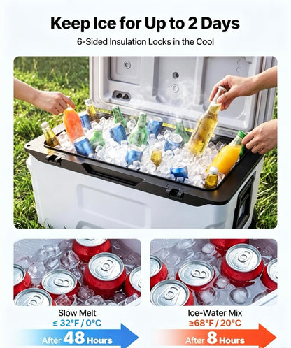 52QT Portable Rolling Hard Cooler with Wheels, Leak-Resistant Insulated Coolbox, 48 Hours Ice Retention, Ultra-Light Cool Chest for Outdoor Picnics, Grilling & Camping