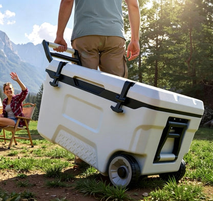 52QT Portable Rolling Hard Cooler with Wheels, Leak-Resistant Insulated Coolbox, 48 Hours Ice Retention, Ultra-Light Cool Chest for Outdoor Picnics, Grilling & Camping