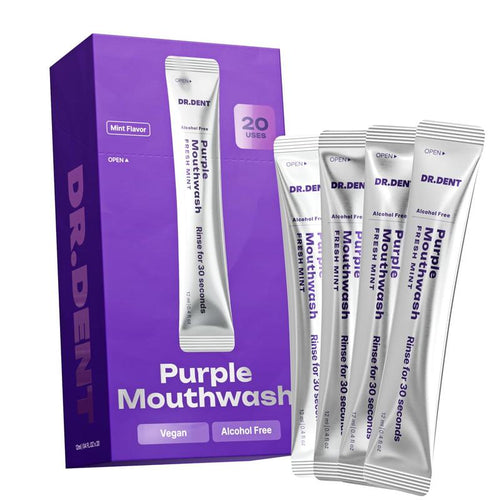 Purple Mouthwash Sachets 20 Pack, Peroxide-Free, Alcohol-Free Vegan Mint Formula