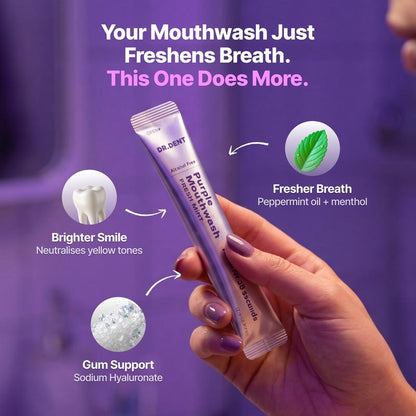 Purple Mouthwash Sachets 20 Pack, Peroxide-Free, Alcohol-Free Vegan Mint Formula