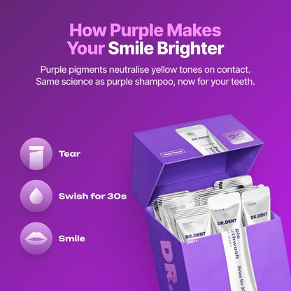 Purple Mouthwash Sachets 20 Pack, Peroxide-Free, Alcohol-Free Vegan Mint Formula